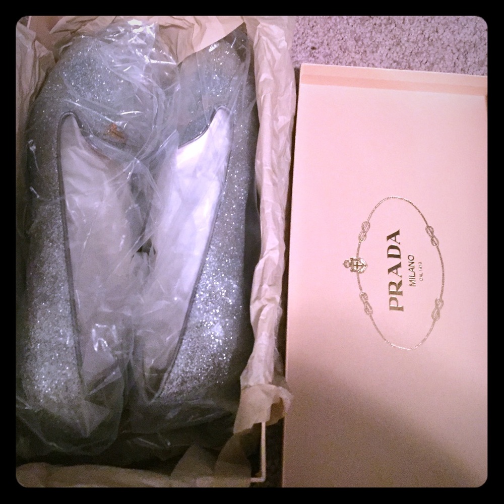 Prada Silver Glitter Flats